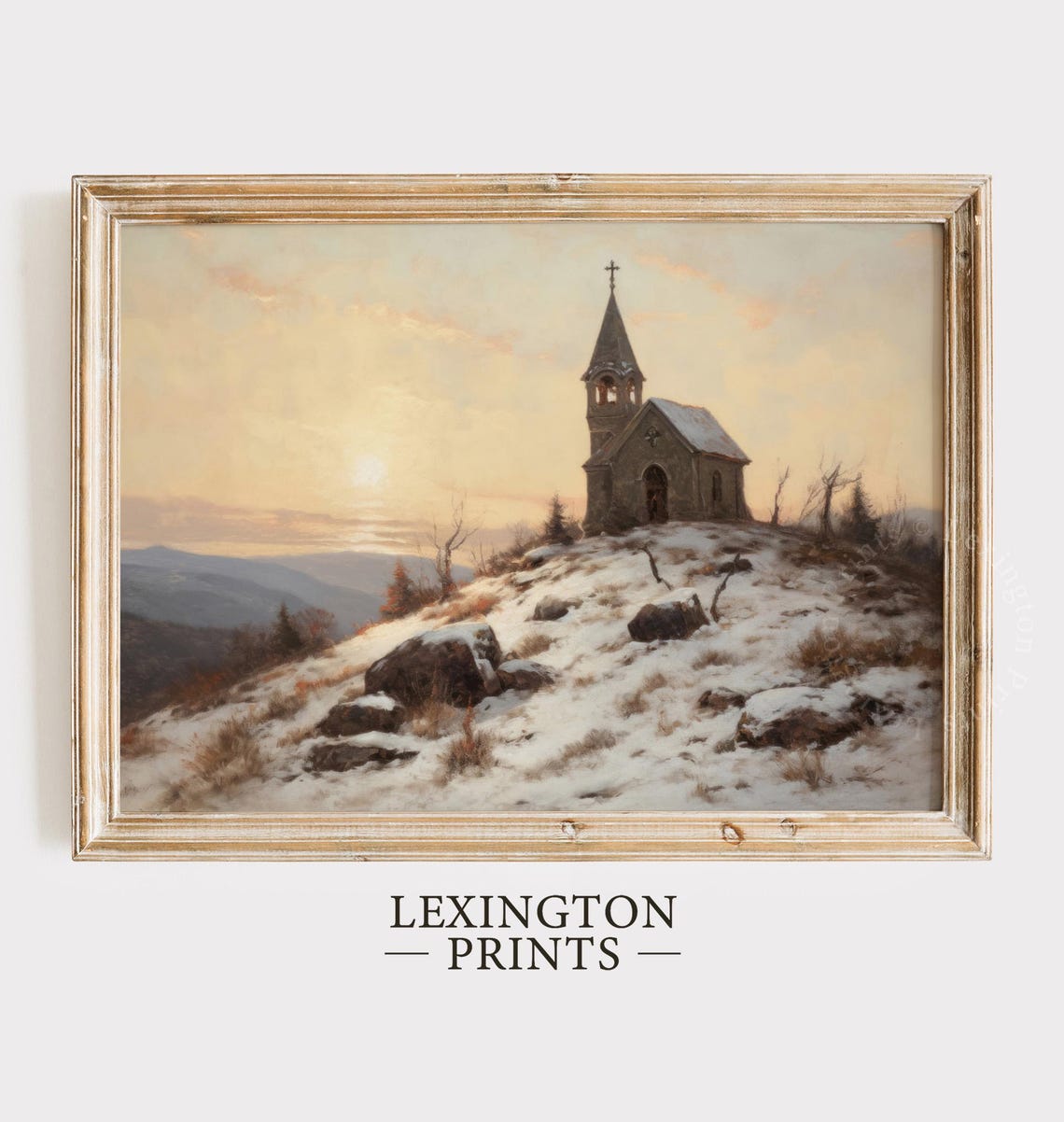 Rustic Winter Landscape Painting Mountain Wall Art Church Painting Landscape Painting Vintage Christmas Wall Art Christian Art Print Art 234 - Image 5