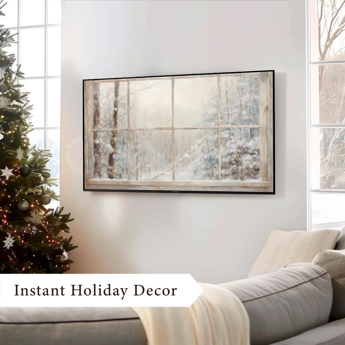 Snowy Window Christmas Forest Art Print, Cottagecore - Image 3