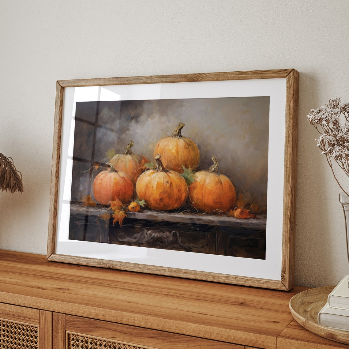 Moody Vintage Pumpkin Still Life Rustic Autumn Oil Painting Poster - Image 4
