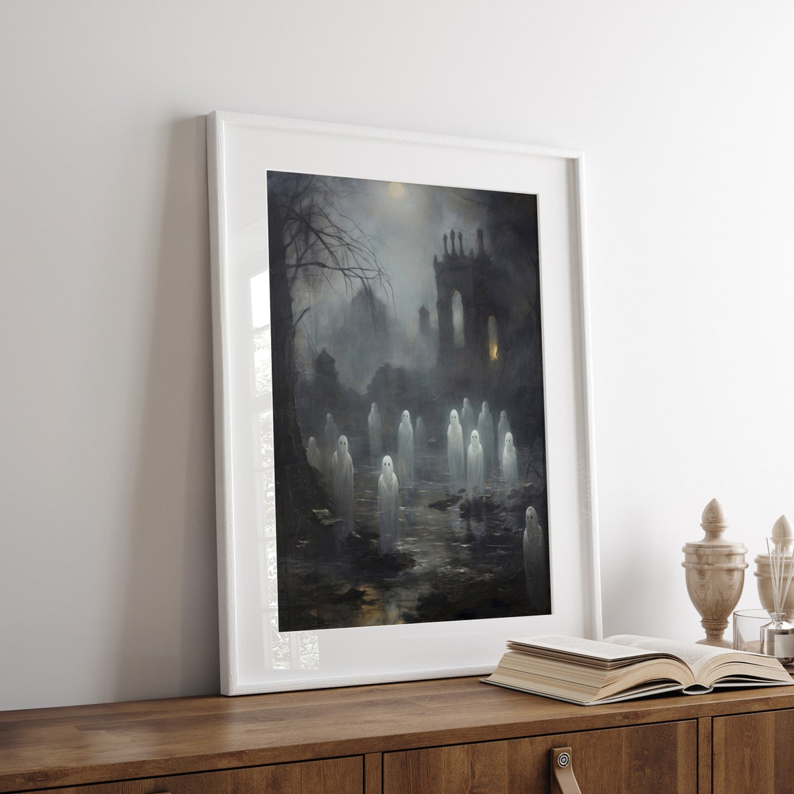 Ghost Gathering in Misty Ruined Graveyard Haunting Halloween Poster - Image 6