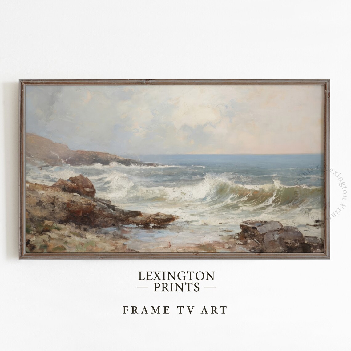 Moody Coastal Ocean Waves Rocky Shore Seascape Misty Frame TV Poster - Image 5