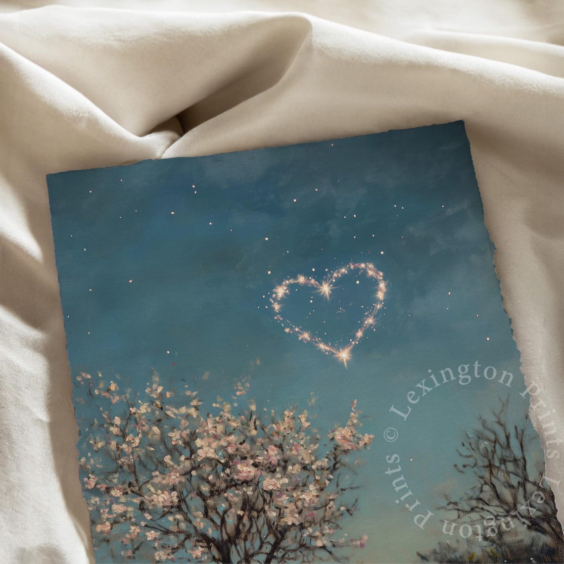 Moody Heart Starry Night Sky Blossoming Tree Vintage Country Poster - Image 7