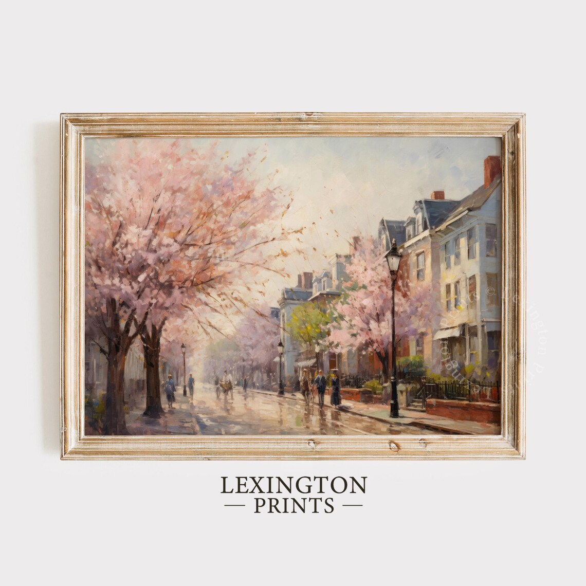 Cherry Blossom Street with Historic Townhouses Spring City Poster - Image 3