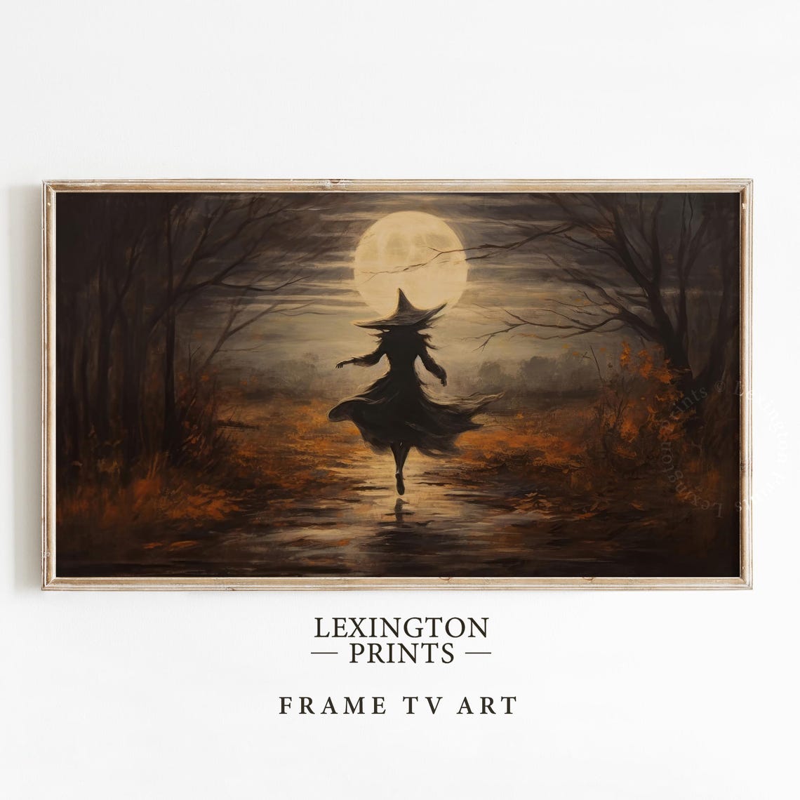 Dancing Witch Full Moon Night Frame TV Art Spooky Halloween Print - Image 5
