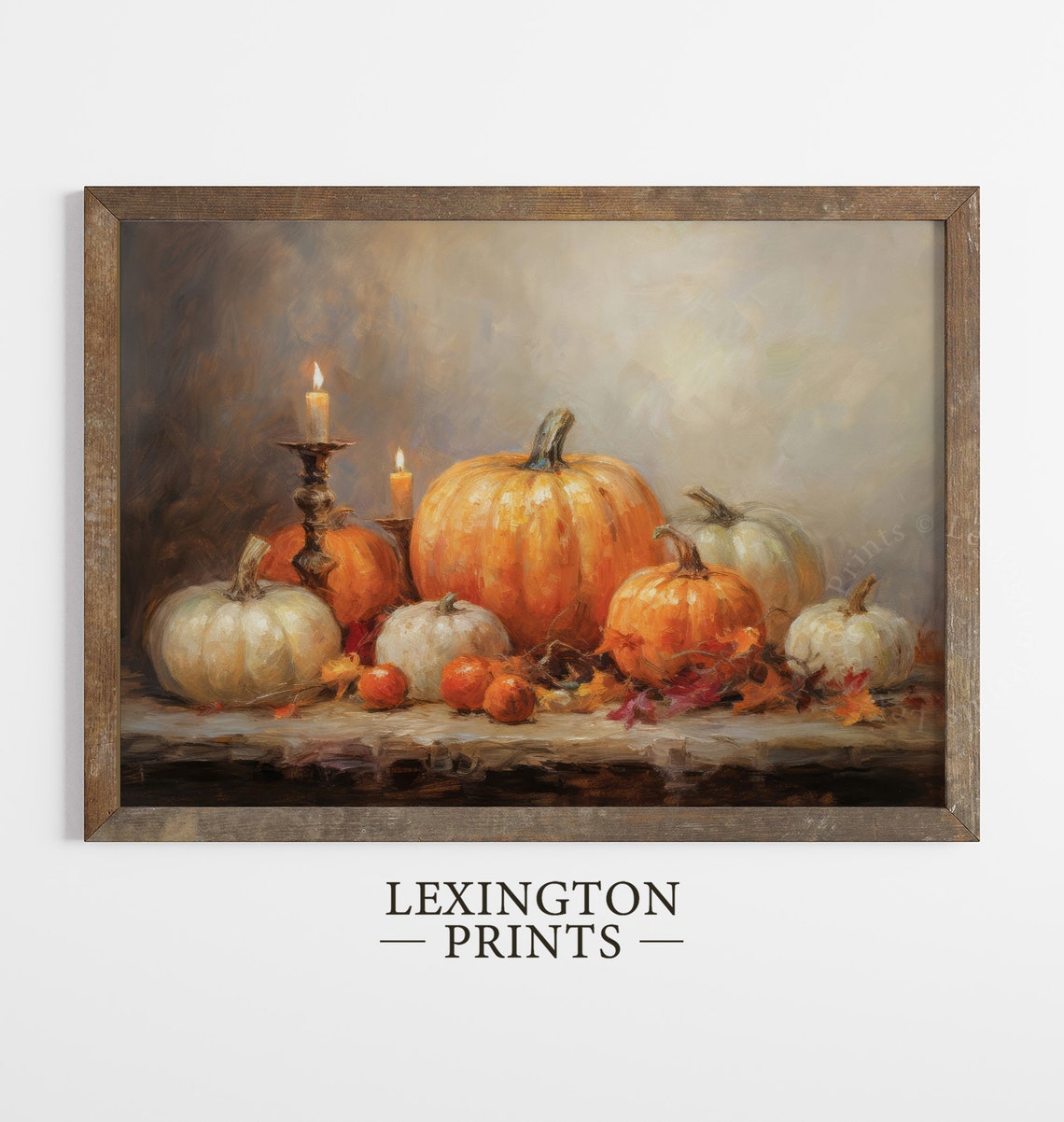 Pumpkin Still Life with Candles Warm Fall Harvest Decor Poster - Image 2