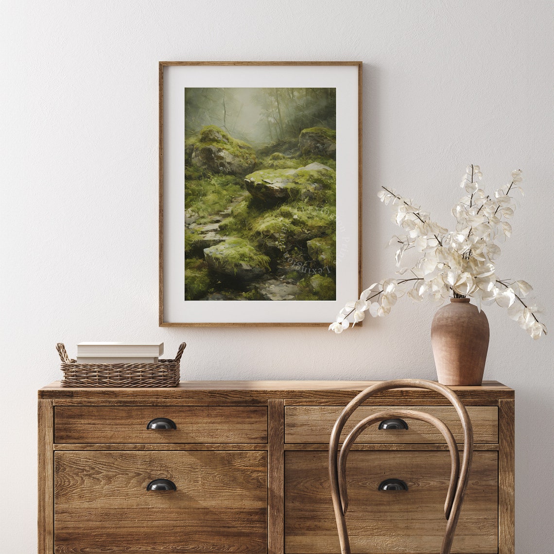 Misty Forest Stream With Moss-Covered Rocks Nature Landscape Poster - Image 7