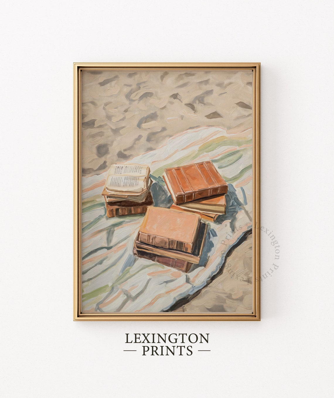 Stack of Books on a Beach Blanket Summer Oil Painting Poster - Image 6