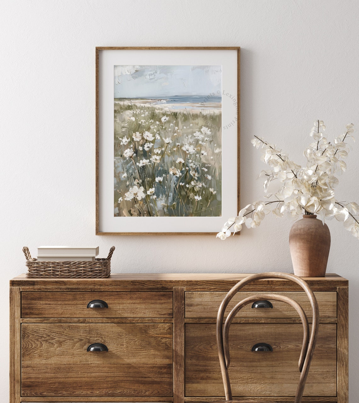 Coastal Wildflower Field with Ocean View Summer Vintage Wall Art - Image 7