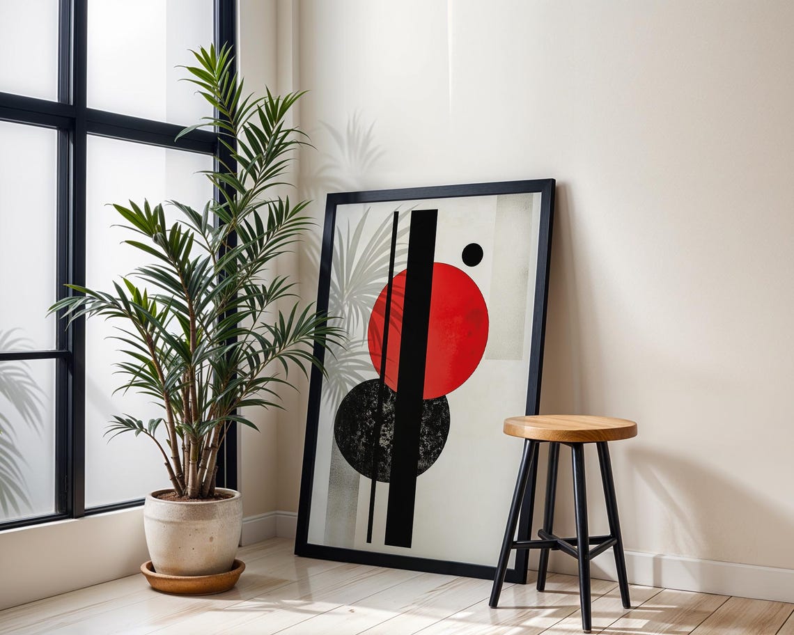 Bauhaus Geometric Red Black Circles Modern Abstract Wall Poster - Image 2