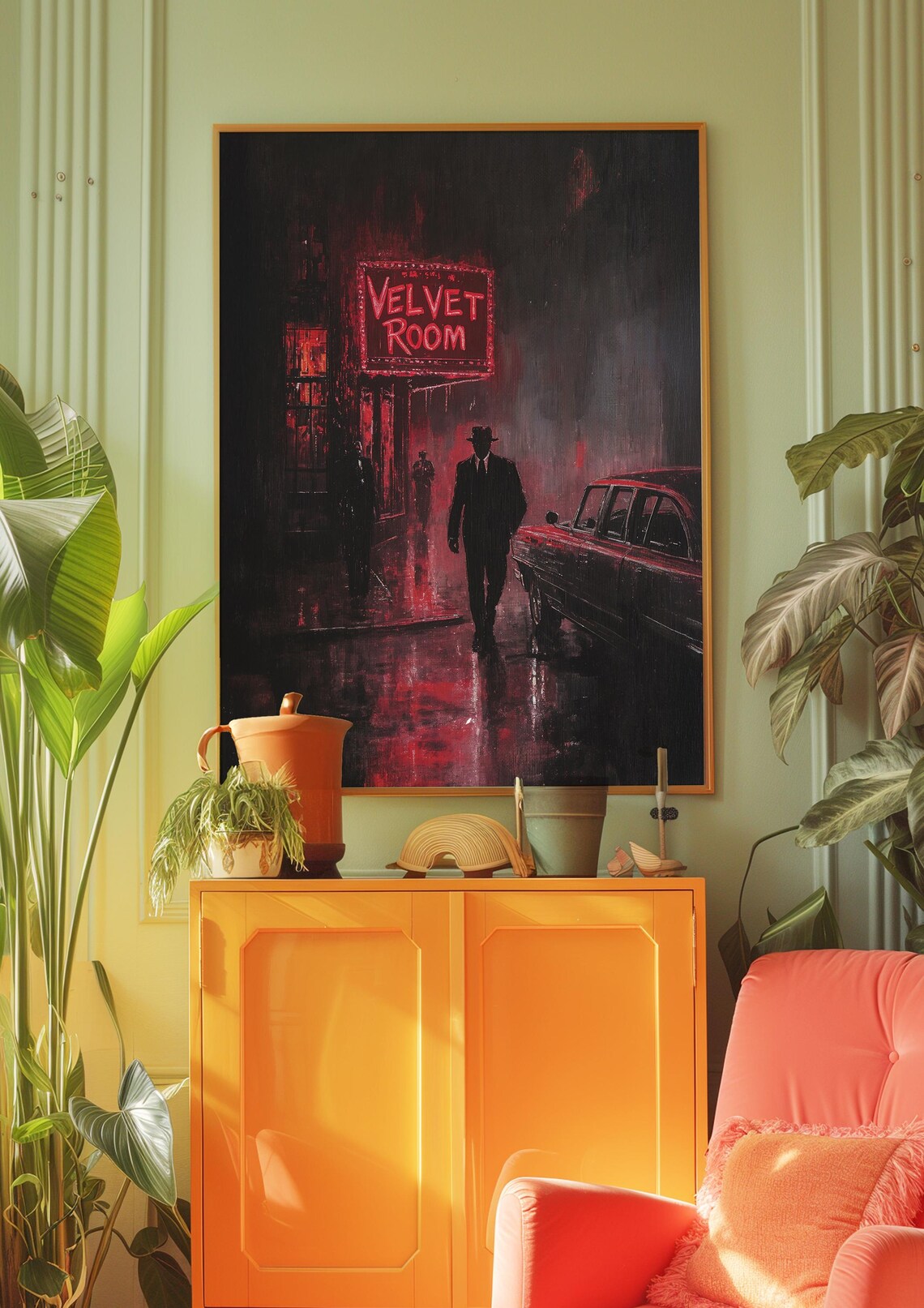Velvet Room Neon Sign Noir Detective Rainy Street Scene Poster - Image 4