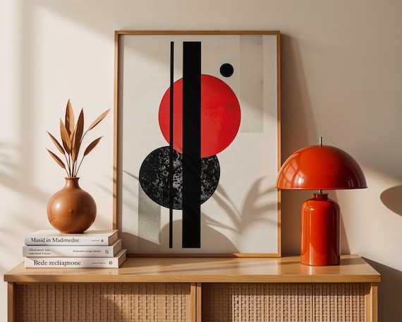 Minimalist Geometric Art Print Modern Abstract Red Black Poster Bauhausinspired Wall Decor