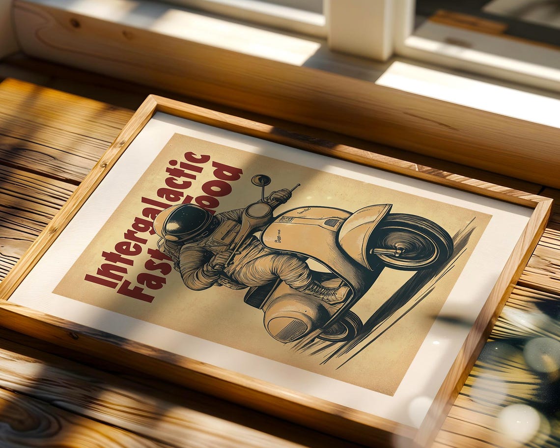 Retro Space Astronaut Art Print Vintage Scifi Biker Poster Funny Outer Wall Futuristic Diner Decor - Image 4