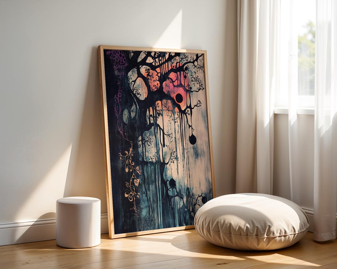 Surreal Tree Art Print Dark Fantasy Landscape Mystical Abstract Wall Decor - Image 2