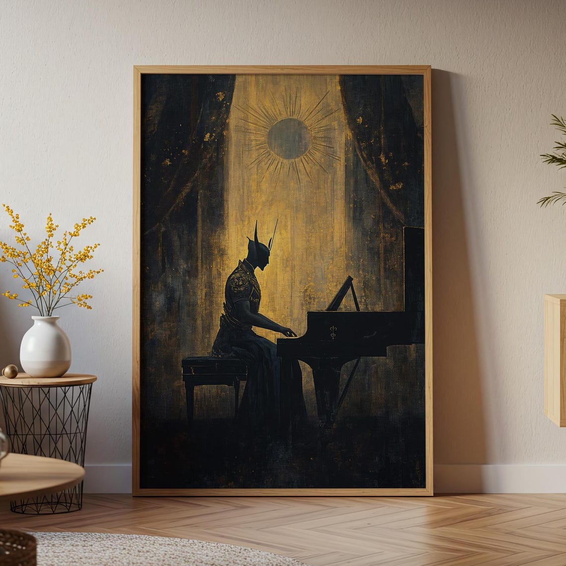 Mystical Pianist Silhouette Golden Dark Surreal Dreamy Wall Poster