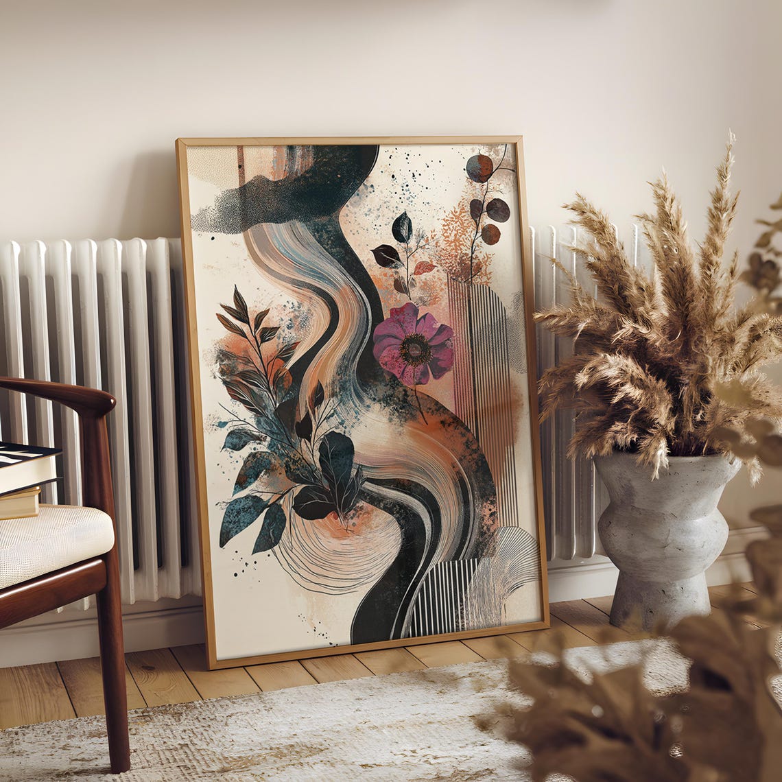 Wavy Line Botanical Abstract Art Print Copper Blush Purple Flower - Image 5