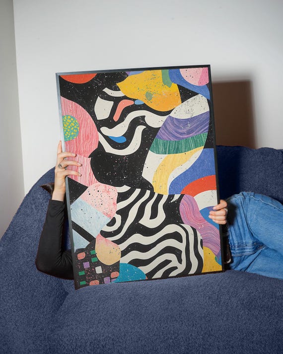 Maximalist Abstract Art Print Zebra Pop Collage Poster