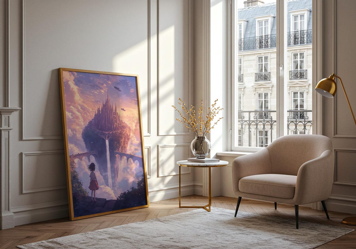 Anime Floating Castle Girl Fantasy Waterfall Sky Dream Poster - Image 4
