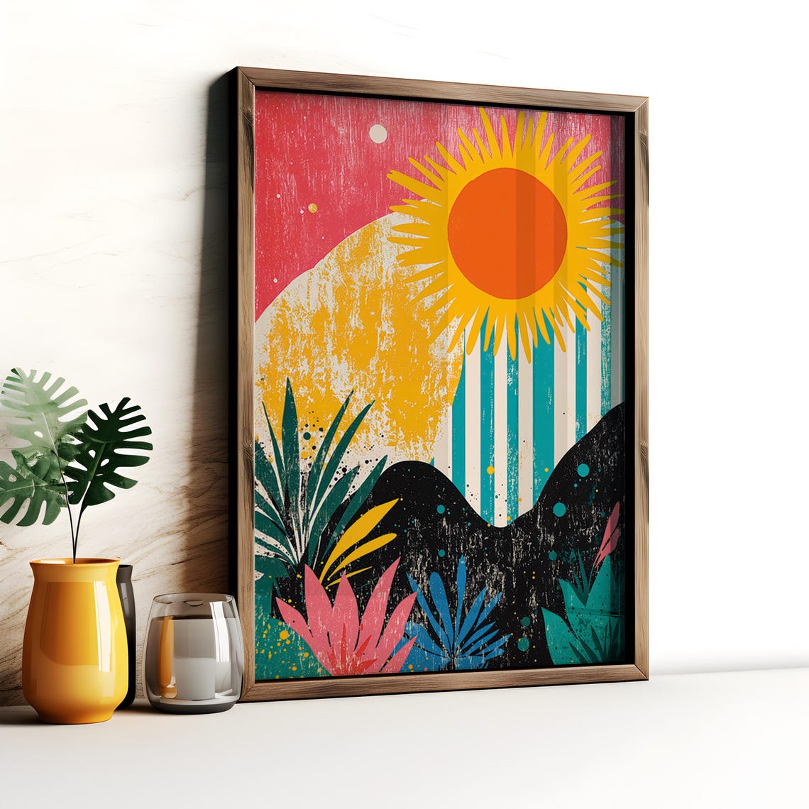 Retro Tropical Sunset Pop Art Print Bold Sun Palm Leaf Colorful - Image 3
