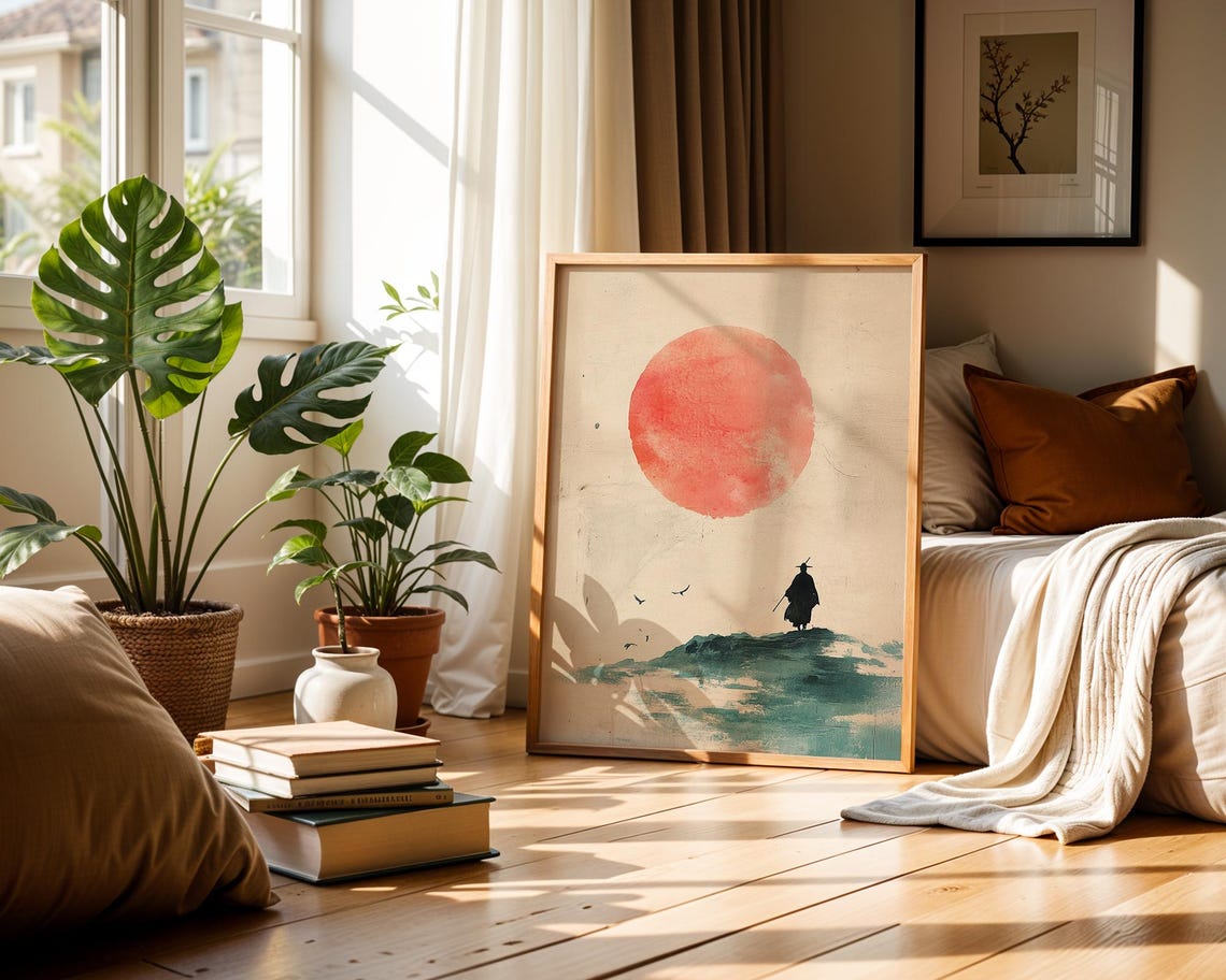 Red Sun Lonely Traveler Art Print Minimalist Japanese Silhouette - Image 5
