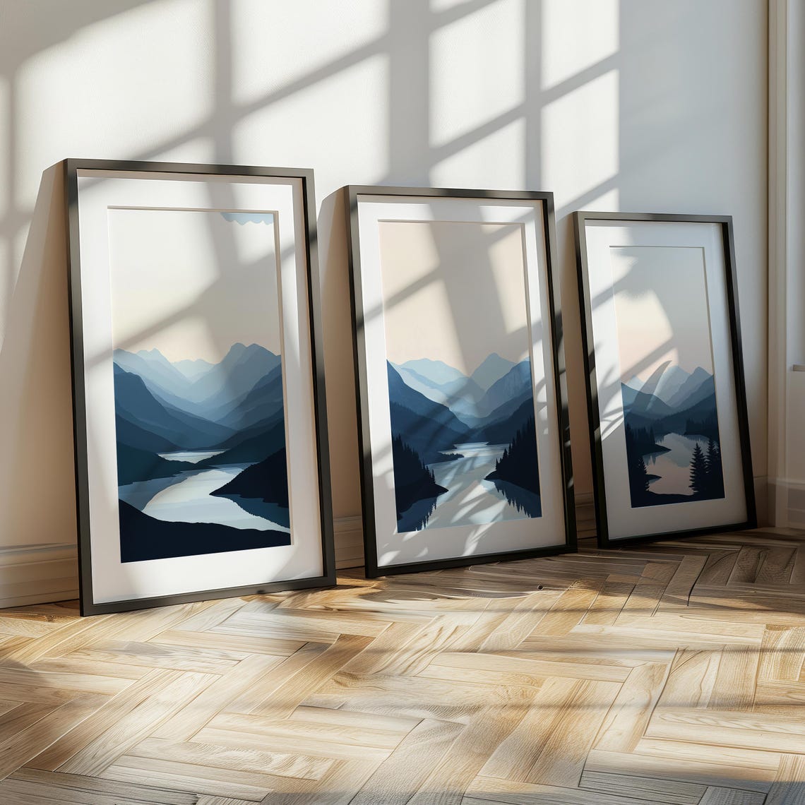 Minimalist Blue Mountain Bundle Art Print Nature Wall Set Modern Landscape Poster Scenic Artwork Decor - Image 3