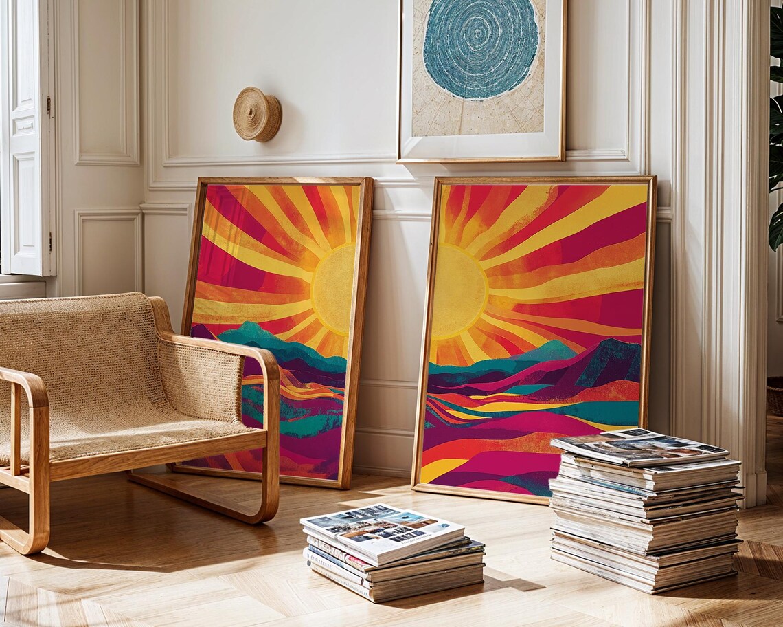 Vibrant Sunset Mountains Retro Boho Art Print - Image 5