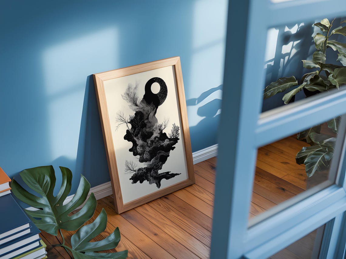 Surreal Black Ink Botanical Art Print Dark Tree Inkblot Drawing - Image 4