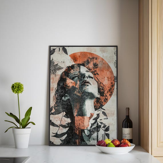 Ethereal Woman Art Print Abstract Grunge Portrait Modern Boho Wall Decor