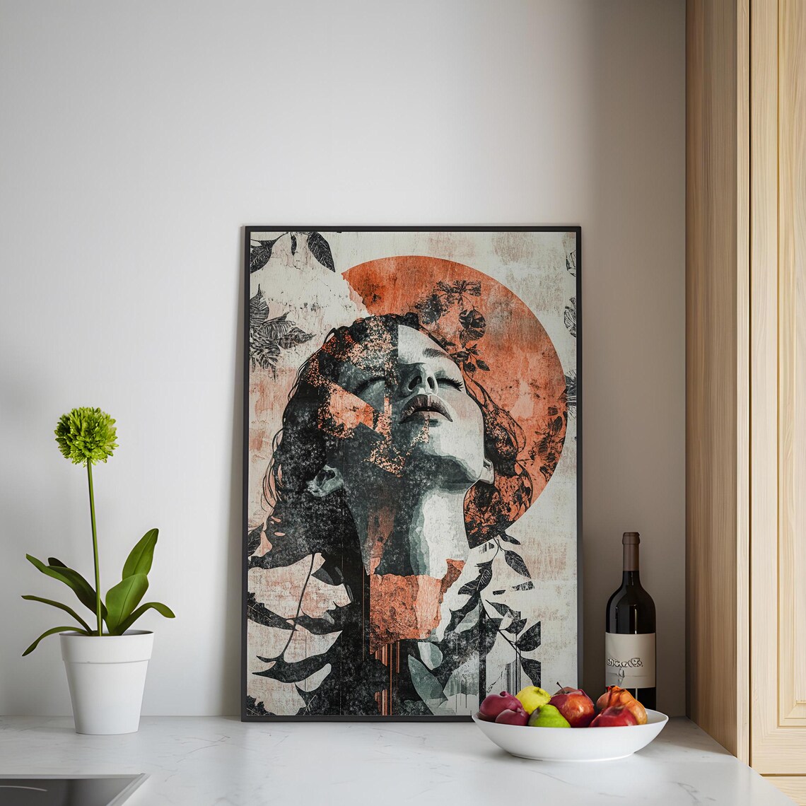 Woman Face Rust Moon Art Print Dark Botanical Grunge Portrait