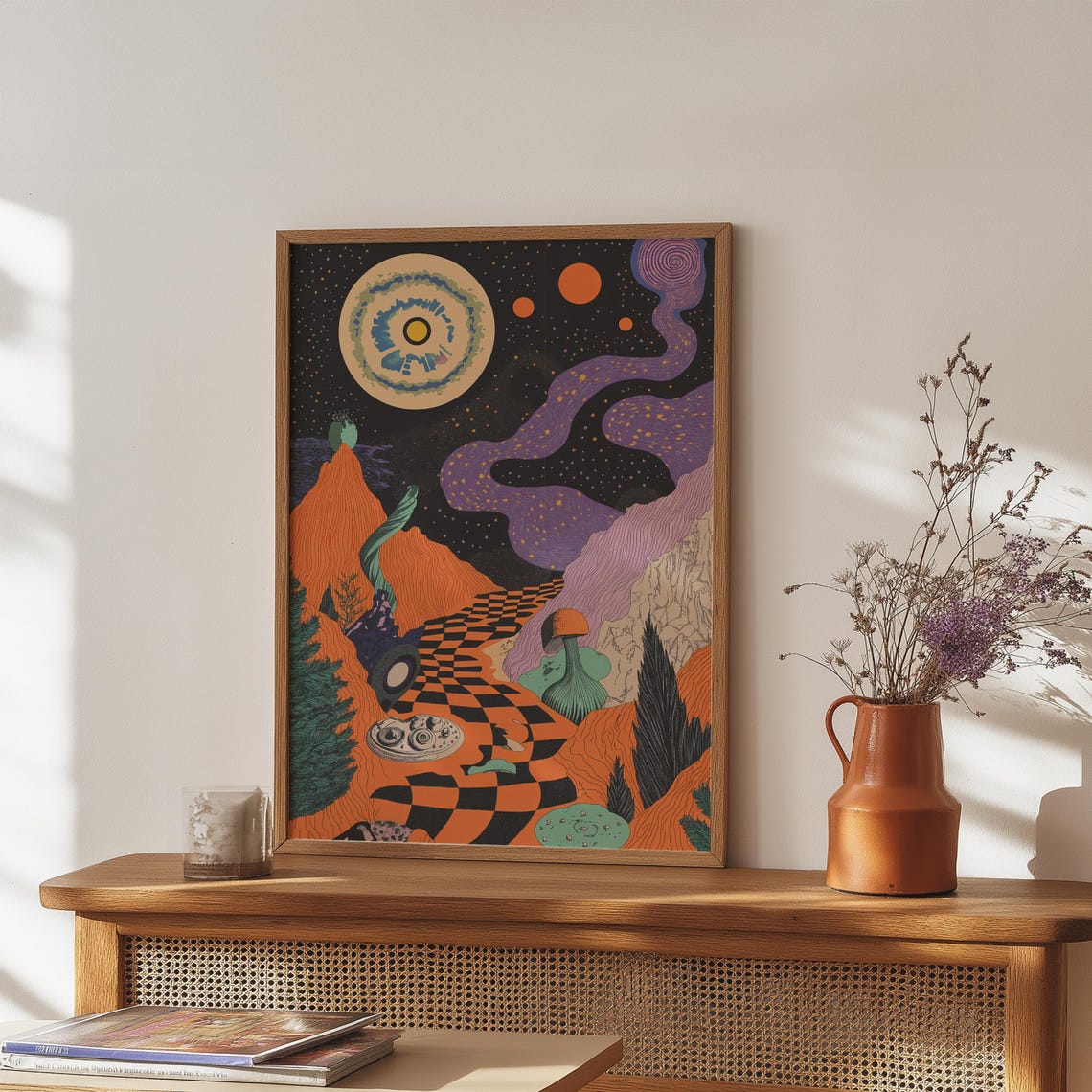 Trippy Cosmic Landscape, Psychedelic Mushroom Planet Poster - Image 4