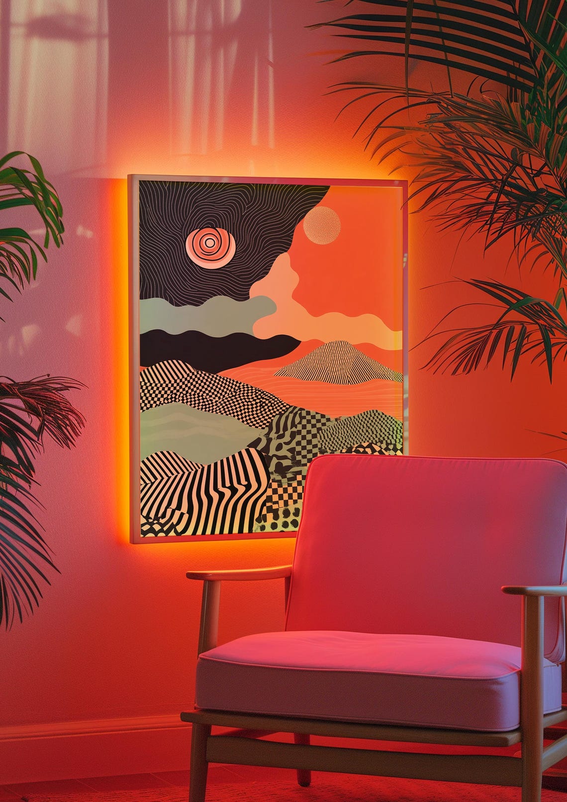 Abstract Patterned Hills Terracotta Sun Boho Landscape Poster - Image 4