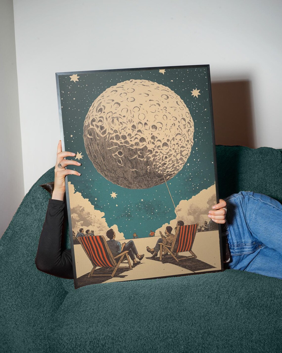 Giant Moon Starry Night Sky Vintage Astronomy Stargazing Art Poster