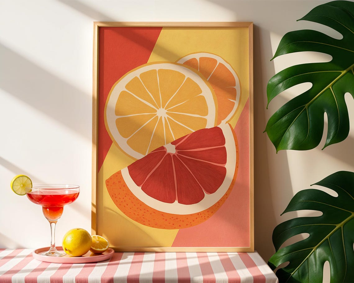 Orange Citrus Slices Bright Summer Fruit Kitchen Decor Poster
