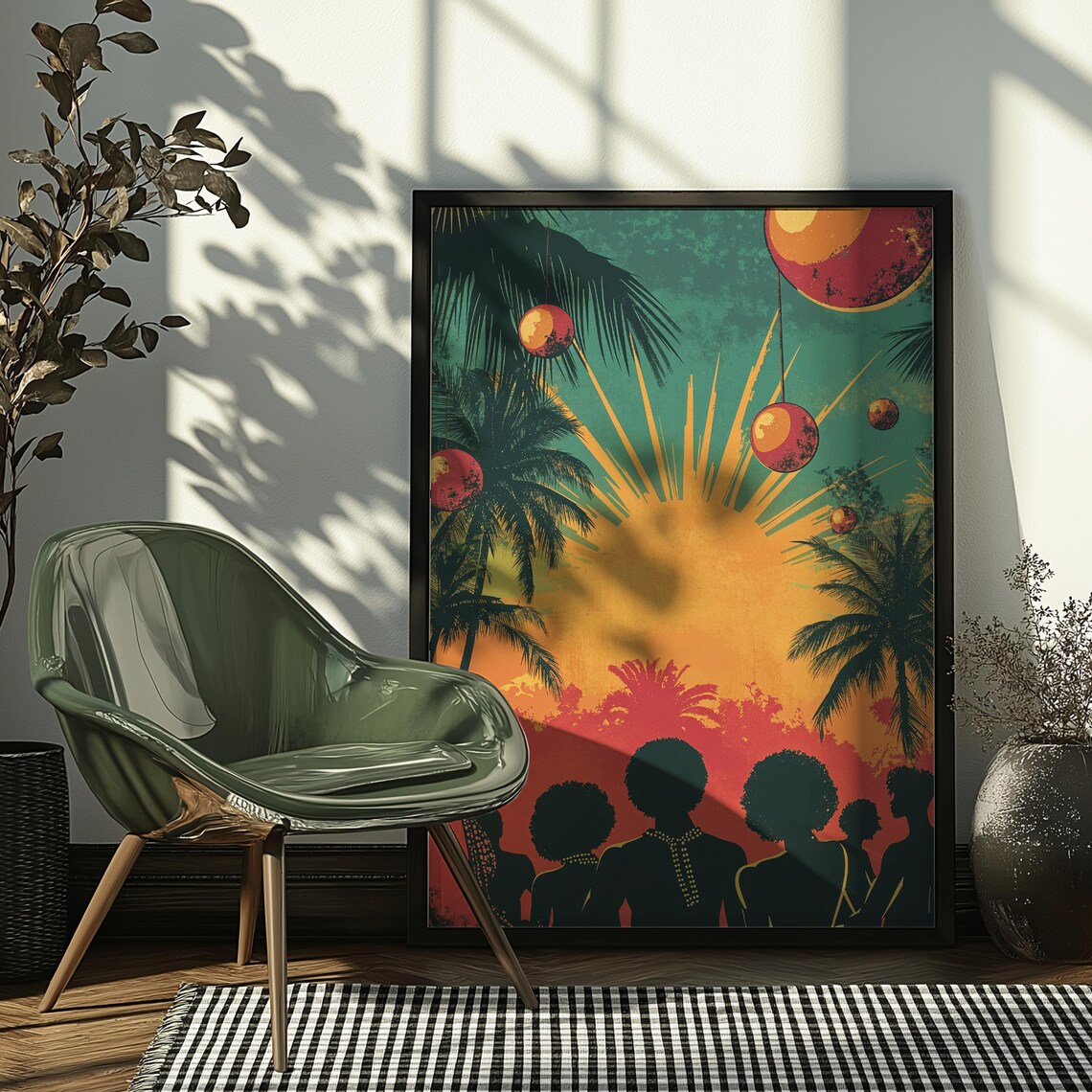 Tropical Art Print Vibrant Sunset Wall Retro Palm Trees Decor - Image 5