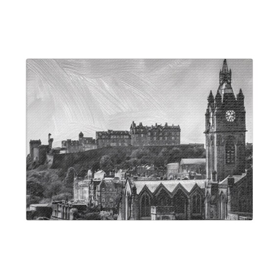 Black And White Stretched Art Vintage Wall Decor Edinburgh Landscape Home Decoration Gift For Art Lovers Edinburgh Castle