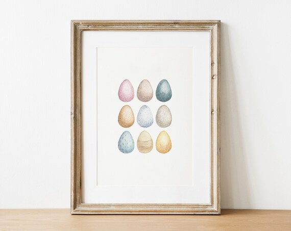 Watercolor Easter Eggs Pastel Spring Decor Nursery Art Poster