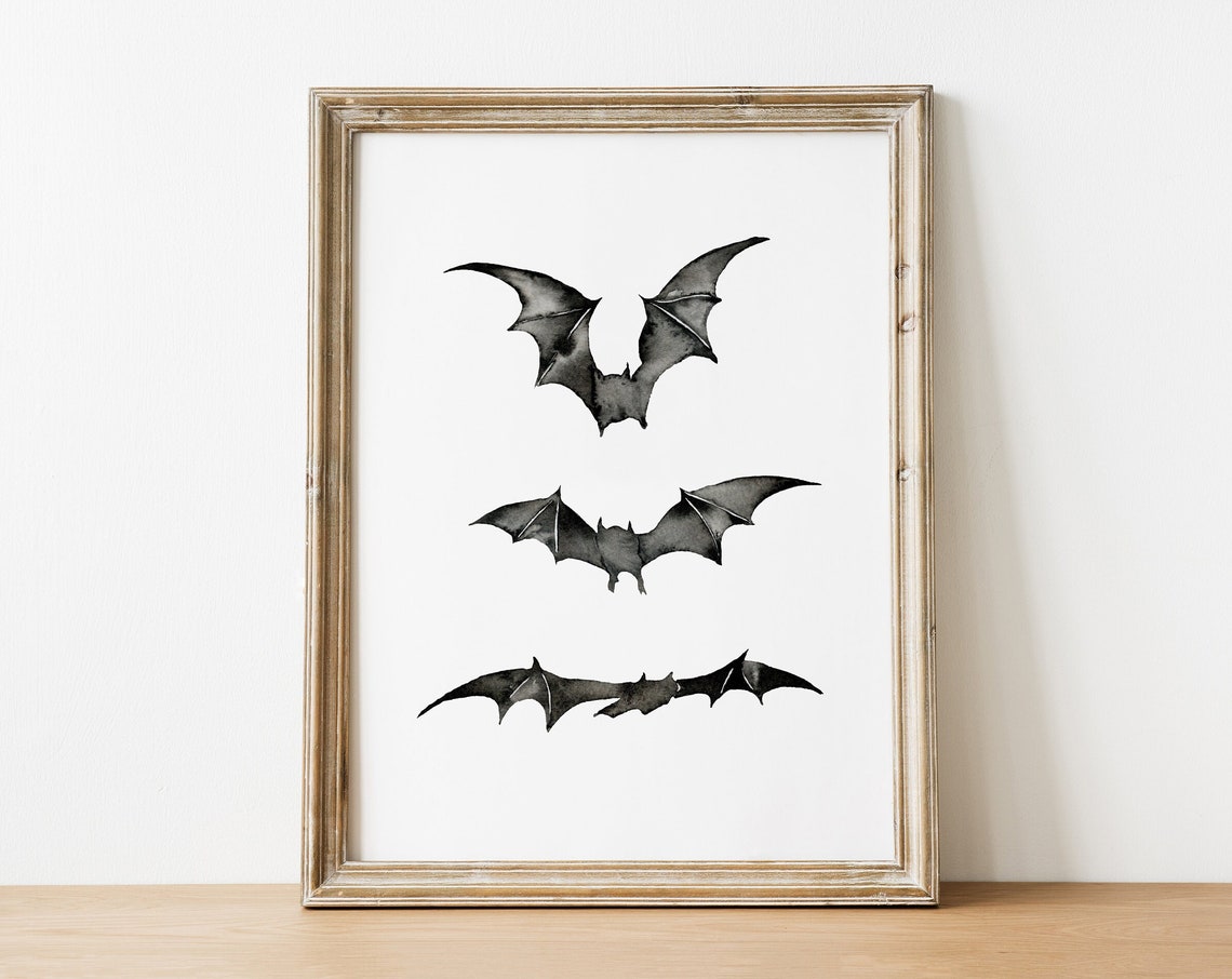 Three Watercolor Bats Flying Trio Halloween Gothic Spooky Decor Poster - Image 2