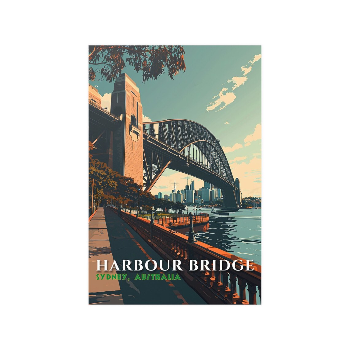 Sydney Harbor Bridge Vintage Retro Travel Poster