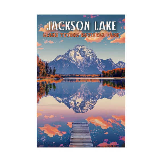 Grand Teton National Park Print Jackson Lake Wyoming Travel Poster