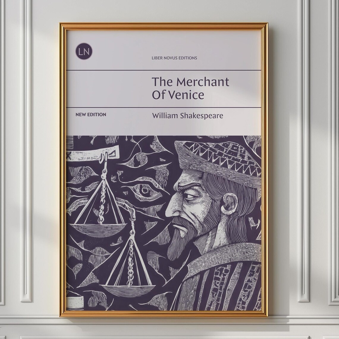 The Merchant of Venice Shakespeare Classic Woodcut Book Cover Print