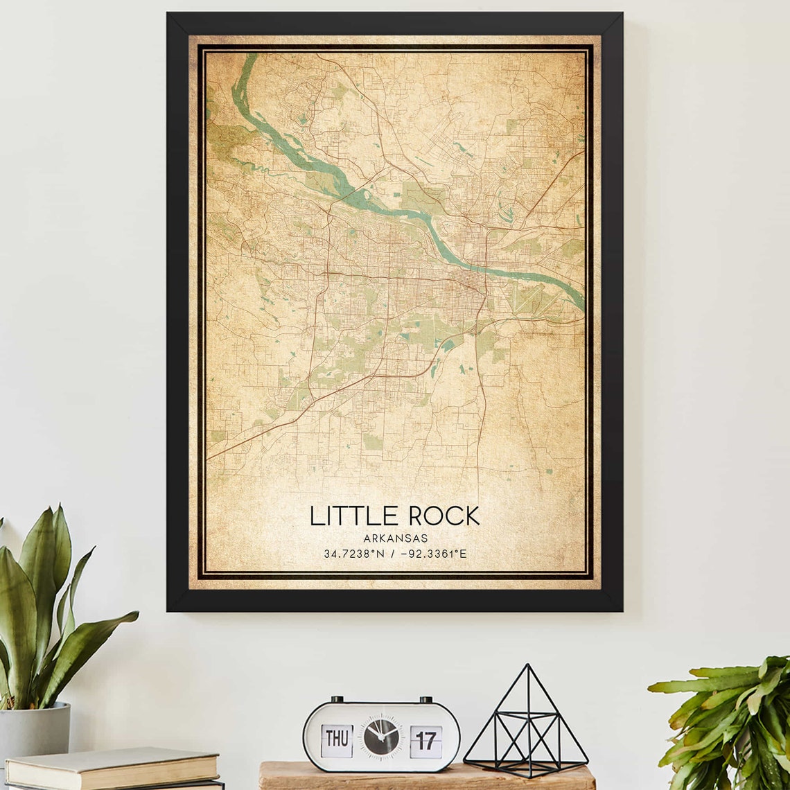 Vintage Little Rock Arkansas City Street Map Coordinates Art Print