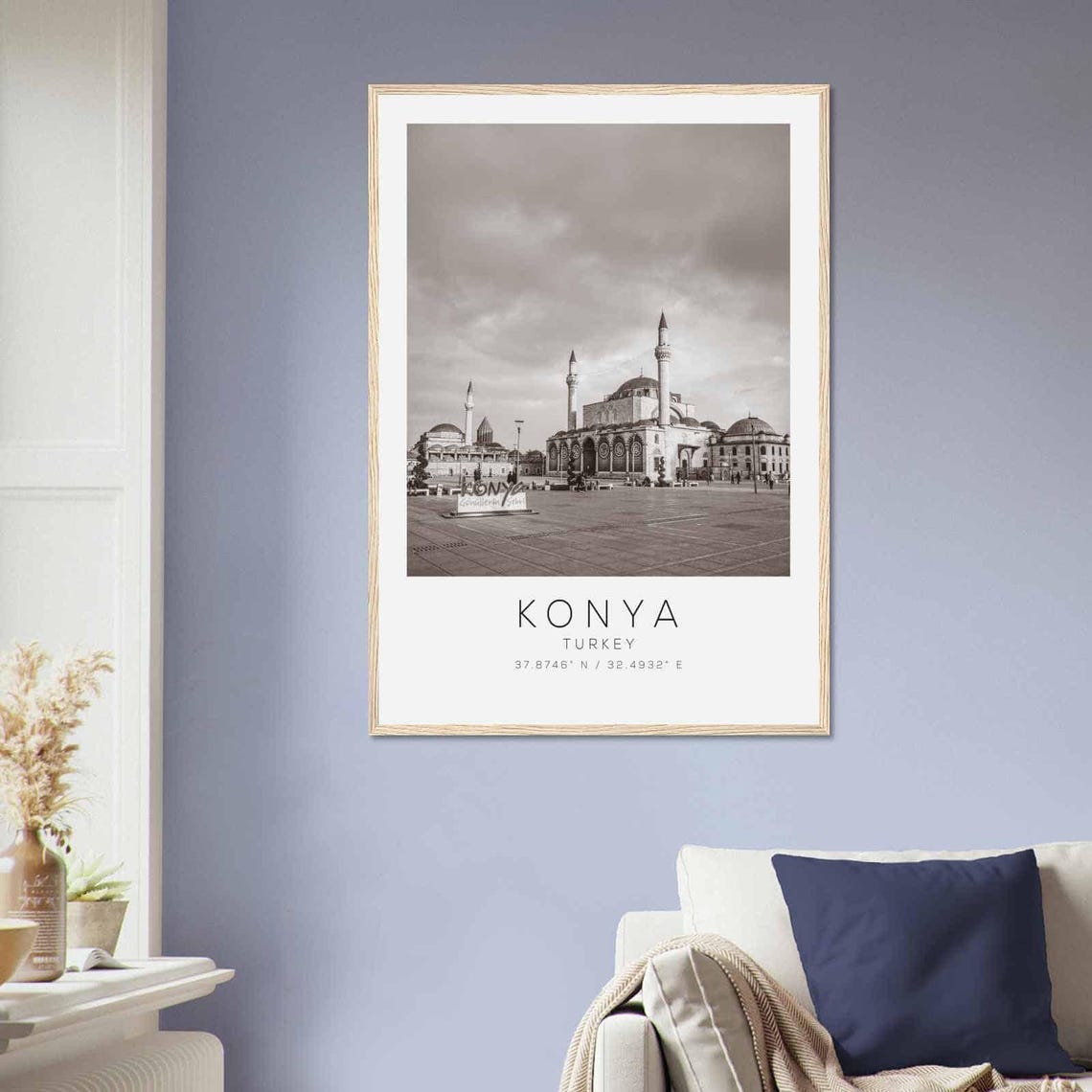 Konya Turkey Black White Ottoman Mosque City Square View Poster - Image 2
