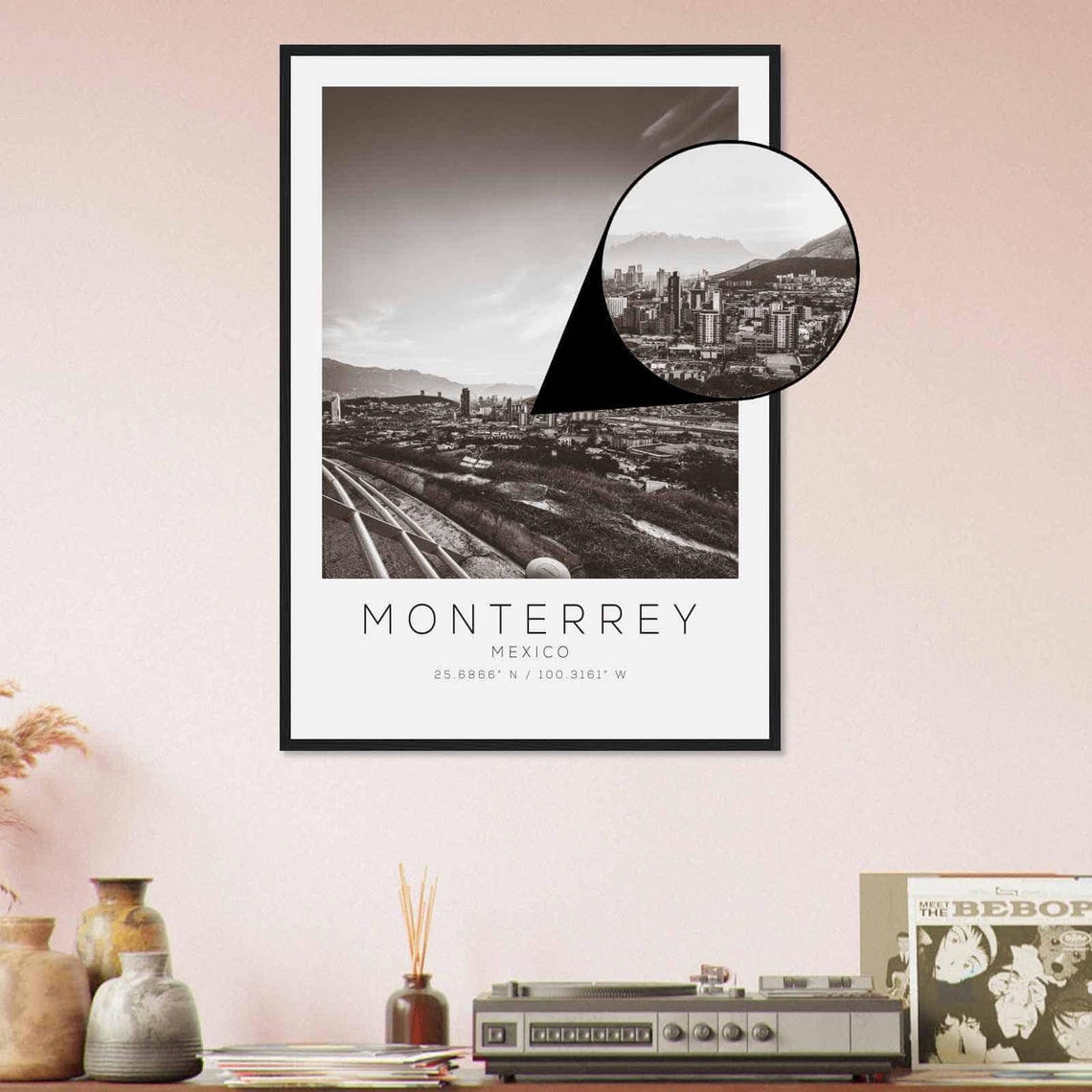 Monterrey Mexico Hillside City View Black and White Photo Poster - Image 4