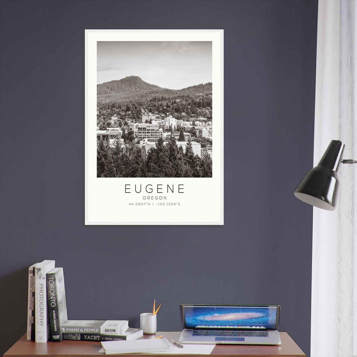 Eugene Oregon Downtown Forested Butte Green Skyline Photo Poster - Image 3