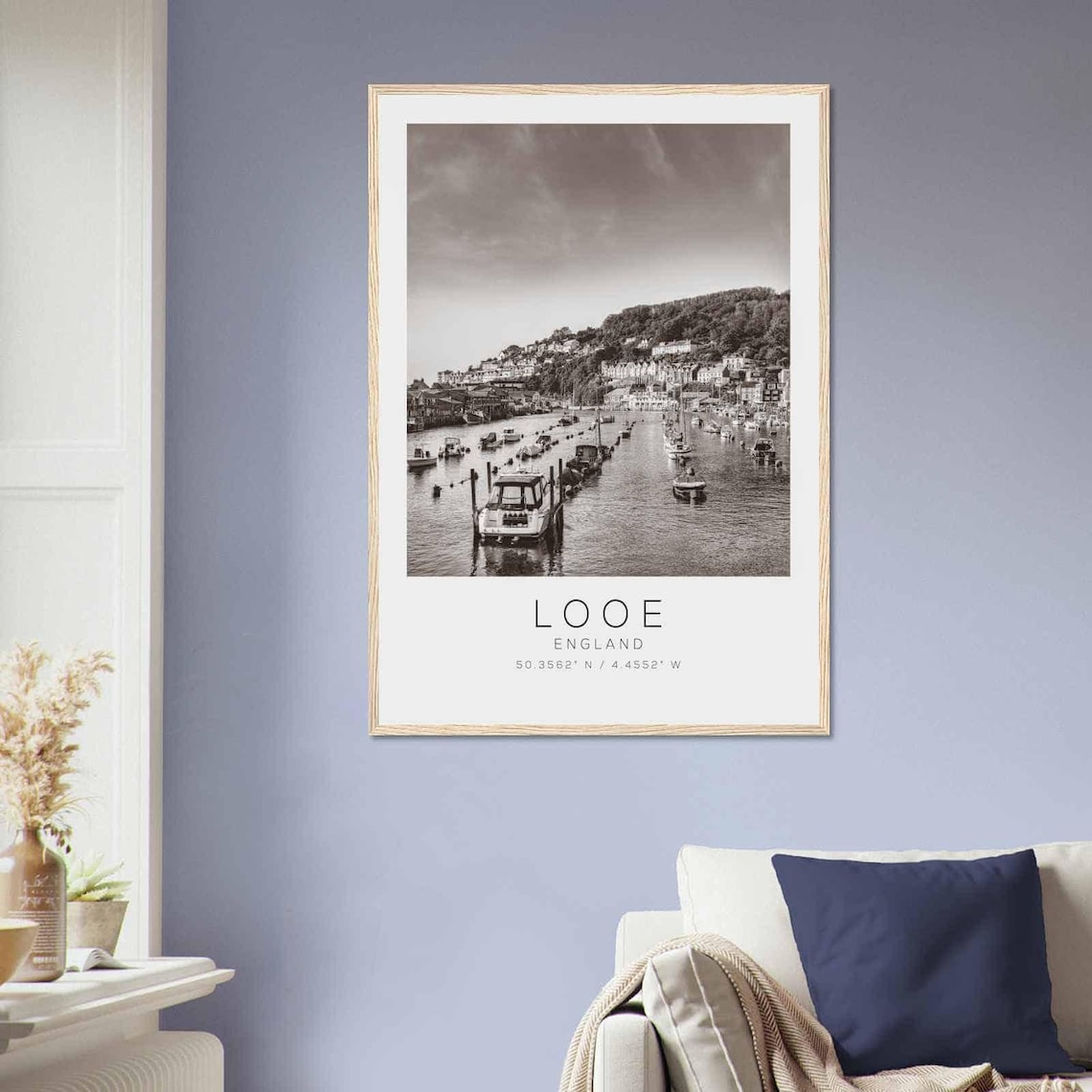 Looe England Coastal Fishing Harbor Boats Black White Photo Poster - Image 2