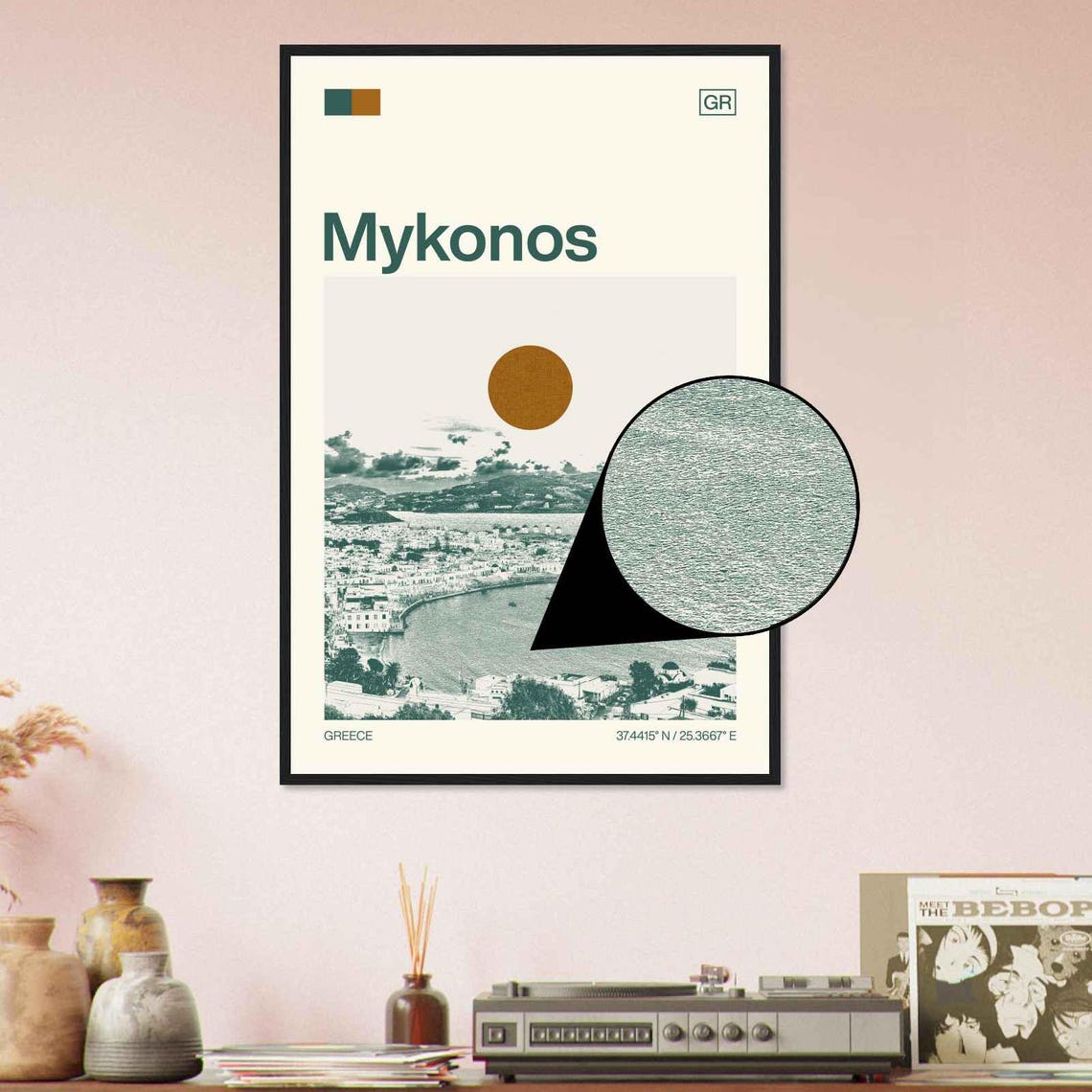 Mykonos Greece Whitewashed Town Harbor Minimalist Travel Poster - Image 4