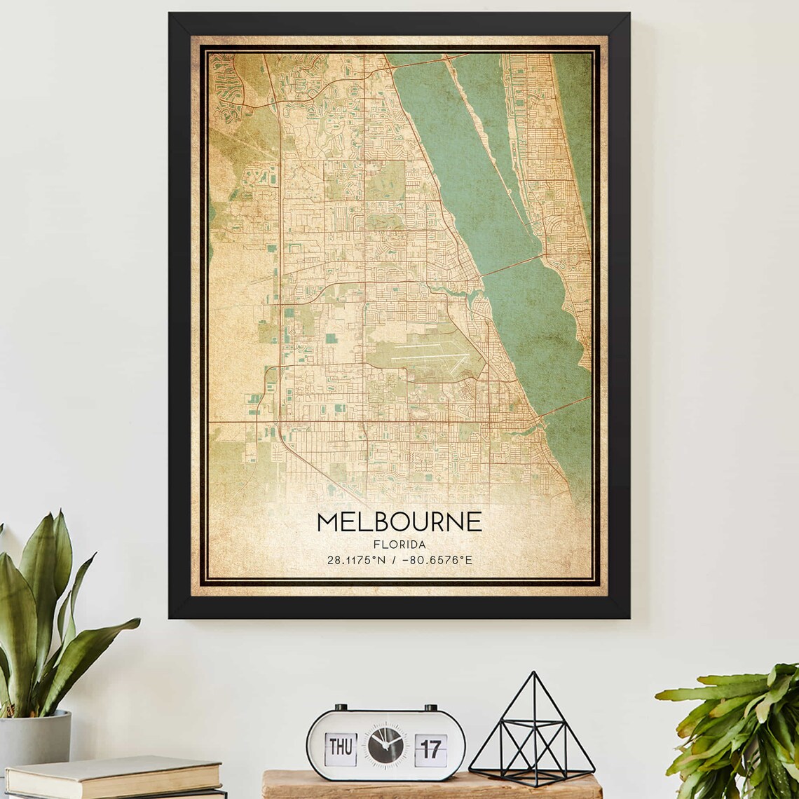 Vintage Melbourne Florida Map Poster Print