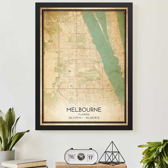 Vintage Melbourne Florida Map Poster Print