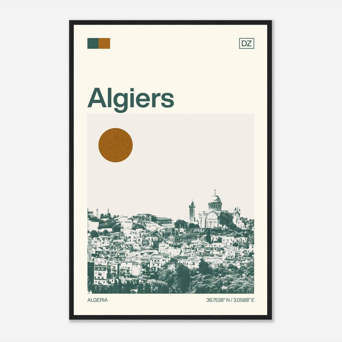 Algiers Algeria Hillside Cityscape Vintage Style Travel Poster