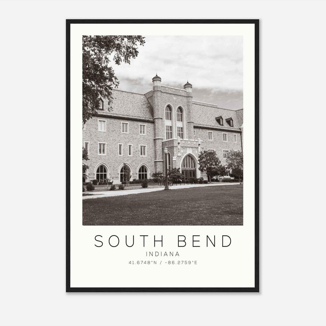 South Bend Indiana Notre Dame Campus Hall Minimalist Photo Poster