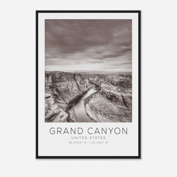 Grand Canyon United States Black and White Canyon River View Poster
